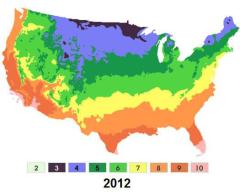 The 2012 Plant Hardiness Zone Map unveiled by the US Department of Agriculture this week shows average annual extreme minimum temperatures based on data from 1976-2005.This version is modified to use the same colour code as 1990. See the end of the entry for original image and link to USDA interactive map. Credit: US Department of Agriculture/Friend of the Earth