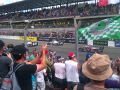 Audi hybrids crossing the finish line at the Le Mans 24 hour race on Sunday - taken by me!
