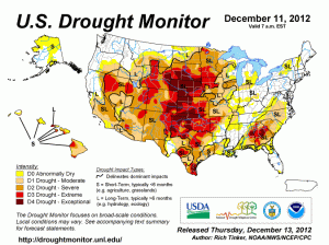 The US is still suffering from widespread exceptional drought, as it has through much of 2012. Credit: US Drought Monitor